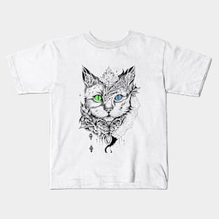 Cat Pet Animal Nature Illustration Art Tattoo Kids T-Shirt